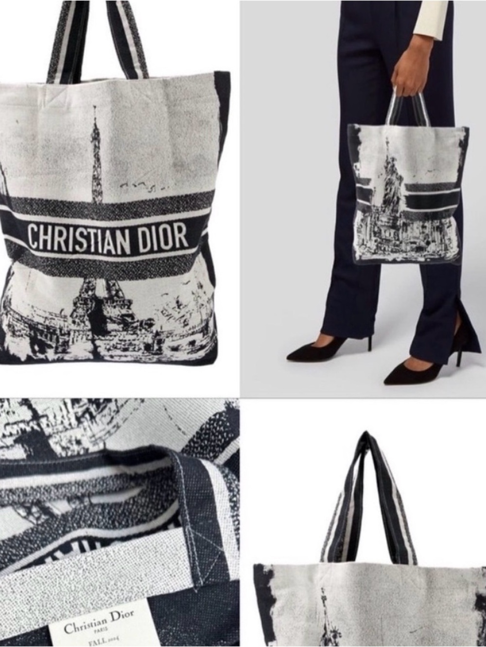 Dior Beauty Black & White Paris Jacquard Tote Bag With Lipstick, Shopping Bag NW - Picture 15 of 16